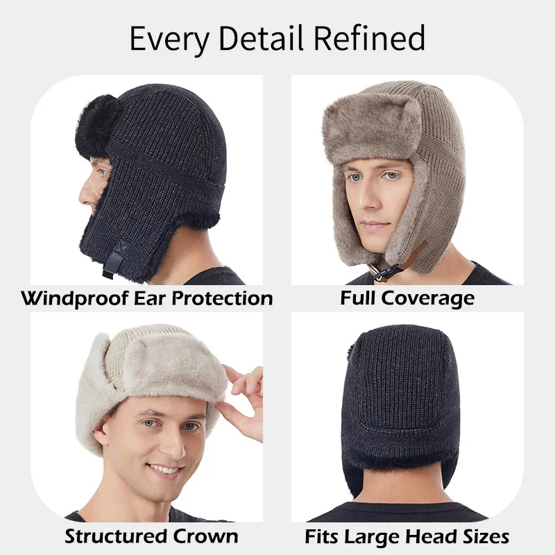 Warm Fuzzy Unisex Russian Soviet Ushanka Trooper Pilot Cap Cold Weather Ear Flap Ski Snow Knitted Trapper Hunter Hat