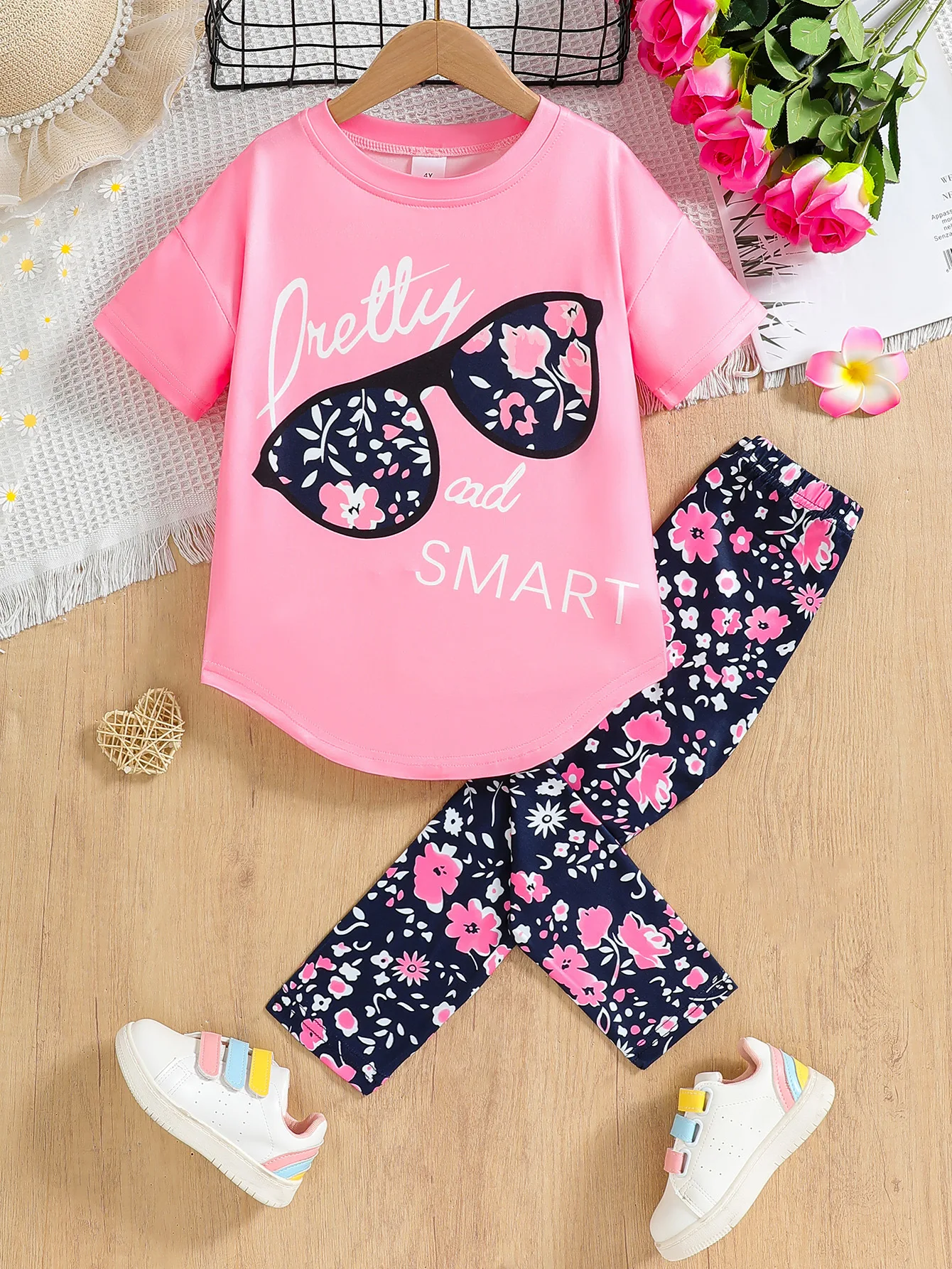 4-7 Years Girls Clothing Set Summer Cotton Short Sleeve Tops Pants 2Pcs Suit For Kids Birthday Present Toddler Children Clothes