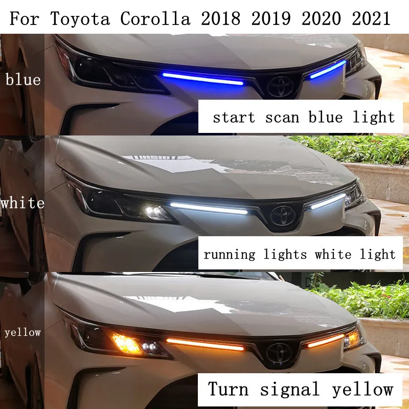 

Waterproof Car LED Daytime Running Lights For Toyota Corolla 2018 2019 2020 2021 Daylight Yellow Turn Signal Light DRL Fog Lamp