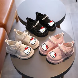 Sanrio hello kitty girls leather shoes autumn new children's soft bottom princess casual shoes baby flying shoes