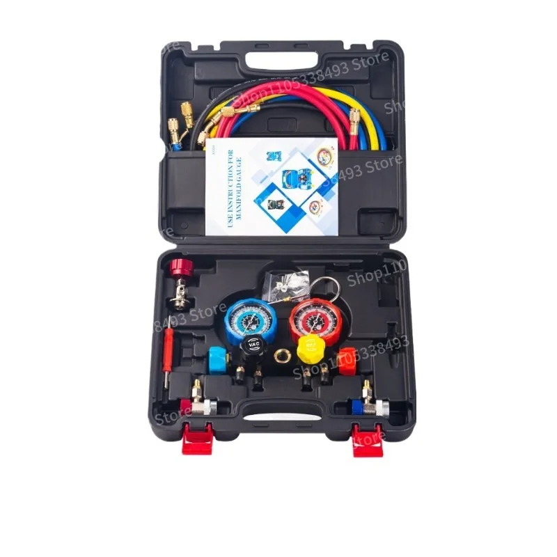 Air conditioning fluorine meter R134a four-interface pressure gauge air conditioning double gauge valve tool set