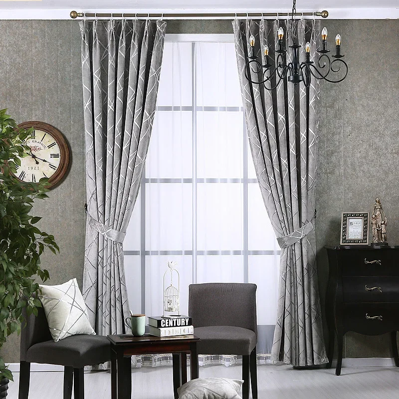 

European Gray Chenille Jacquard Luxury Curtains for Living Room Bedroom Dining Room Blackout Elegant Window Cortina Para Quarto