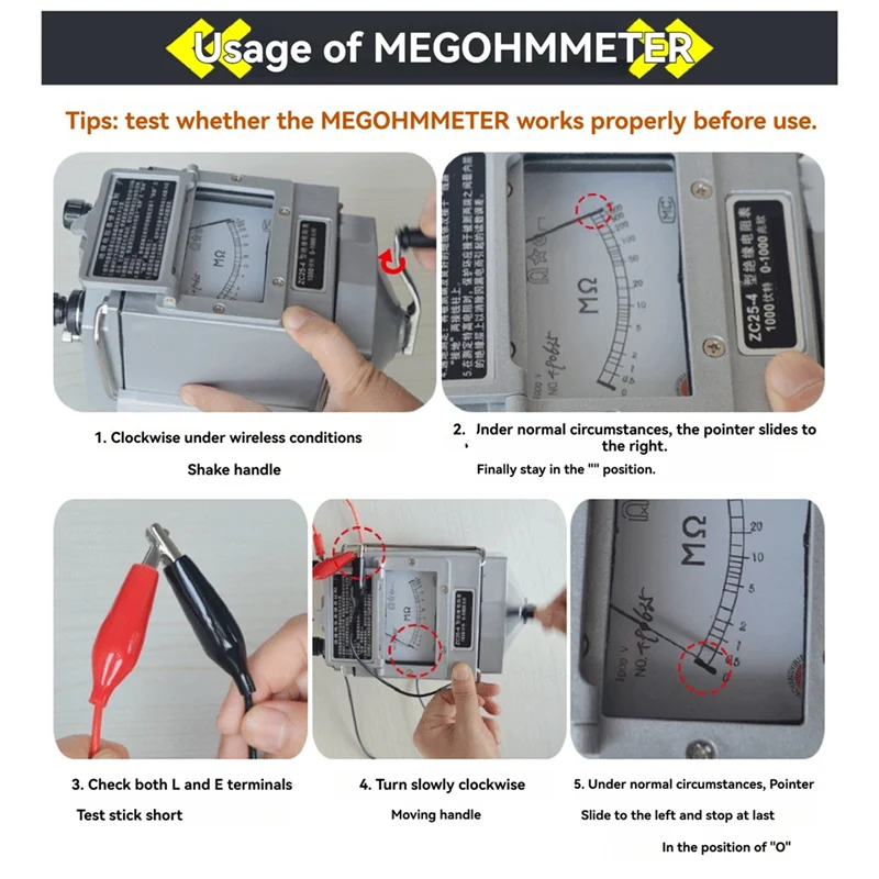 ZC25-4 絶縁抵抗計 1000V トランメガー 電気技師用 メガオームメーター 手動トランメガー
