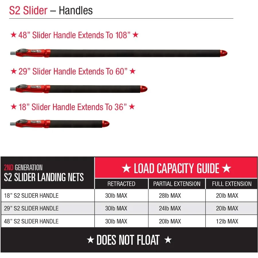 شبكة صيد السمك المنزلق S2 أداة صيد السمك النهائية مع مقبض تصغير لصيد الأسماك في المياه المالحة والمياه العذبة بطول قابل للتعديل من 29 إلى #4