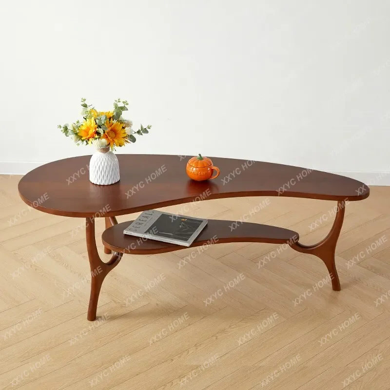 HHRetro All-solid Wood Special-shaped Coffee Table, Medieval Cherry Wood Coffee Cocktail Table, Teak-colored Small Apartment