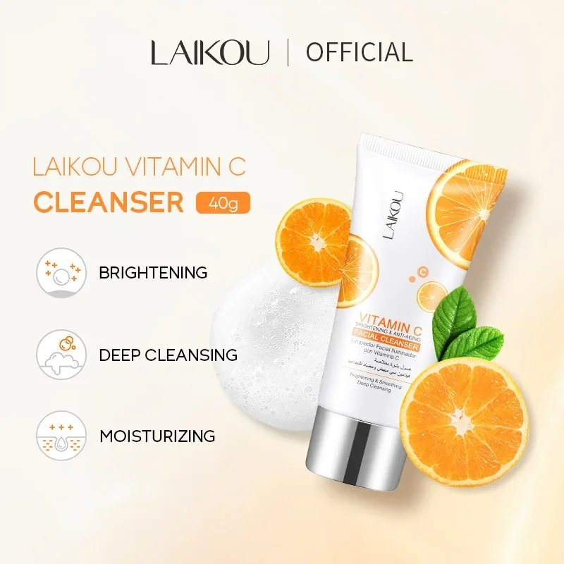 LAIKOU 40g Vitamin C Facial Cleanser Skin Deep Cleansing Moisturizing Blackhead Removal Face Wash Foam Face Cleanser Skin Care