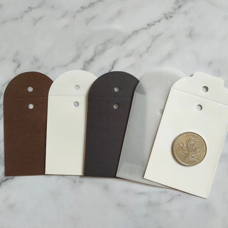 50pcs/lots 45x60mm Button Kraft Paper Bag Envelope Mini Spare Pocket Jewelry Earring Packaging Necklace Bracelet Card Sleeve