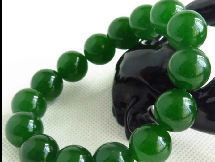 100% Natural Green jade Bangle Bracelet Handmade 12MM Bead AAA
