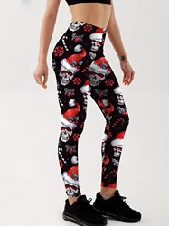 Leggings con teschio di natale da donna di moda per il Fitness Leggings da palestra a vita alta Push Up Skull Leggings da donna