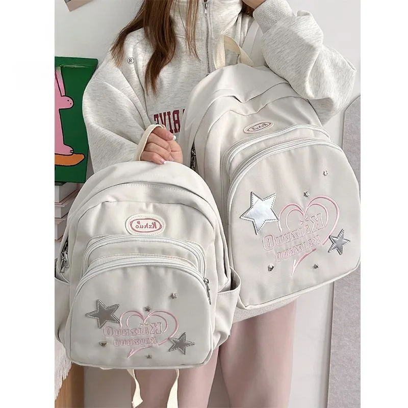 Xiuya Aesthetic Backpacks for Women Letter Embroidery Elegant Cute Fashion Casual Backpacks Kawaii Harajuku Korean Popular Bag