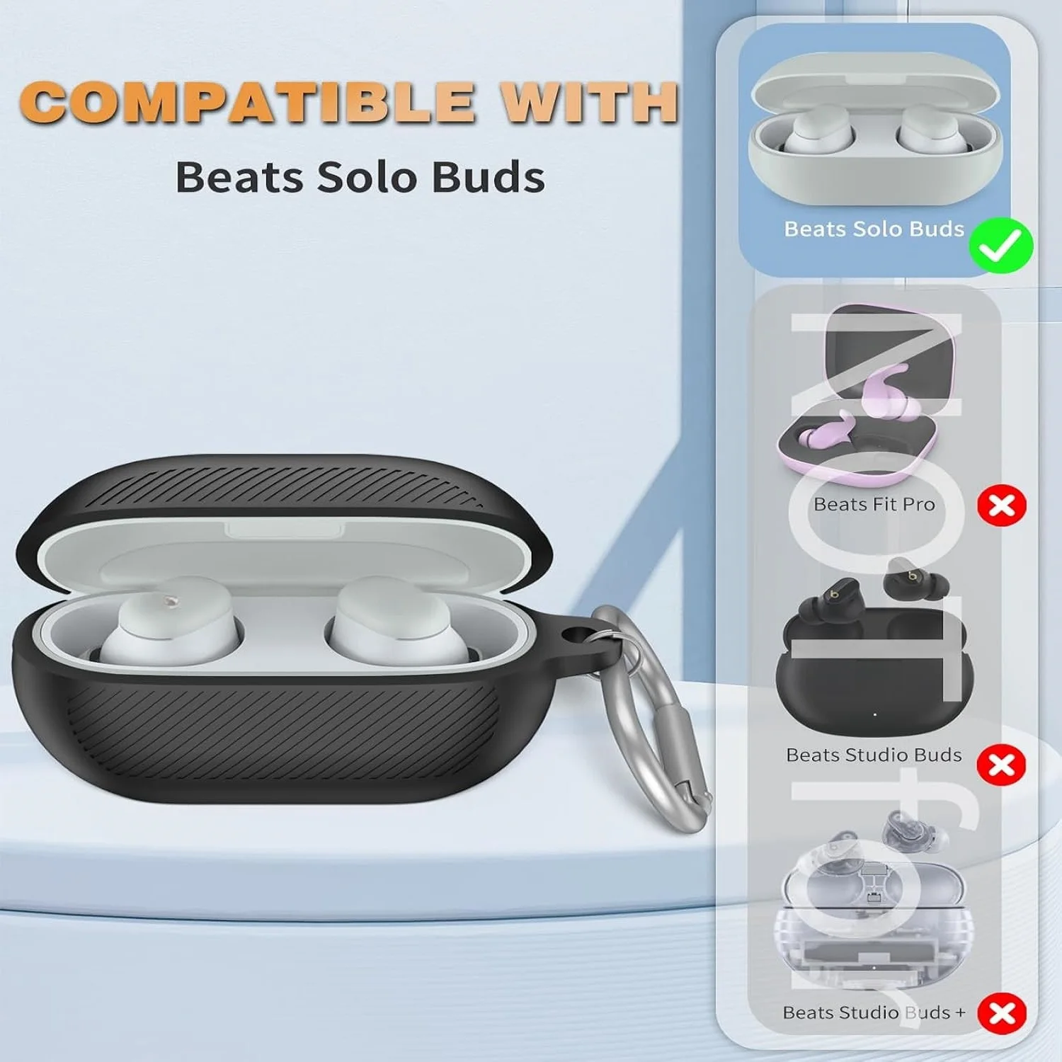 لـ Beats Solo Buds (2024) حافظات واقية ناعمة بتصميم سيليكون مخطط مع مجموعة تنظيف لغطاء Beats Solo Buds Funda