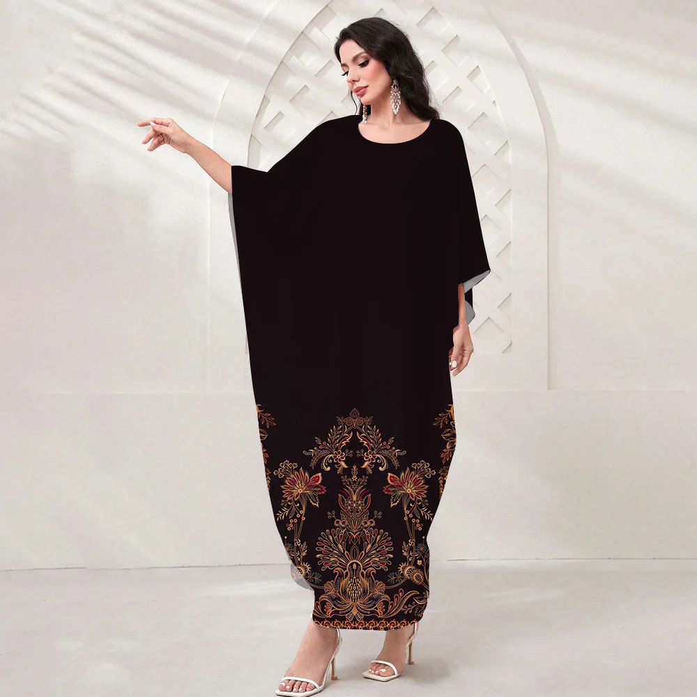 Islamic Muslim Abayas Loose Maxi Dresses Women Muslim Dress Full Sleeve O-neck Casual Robe Comfy Milk Fiber Ramadan Dresses