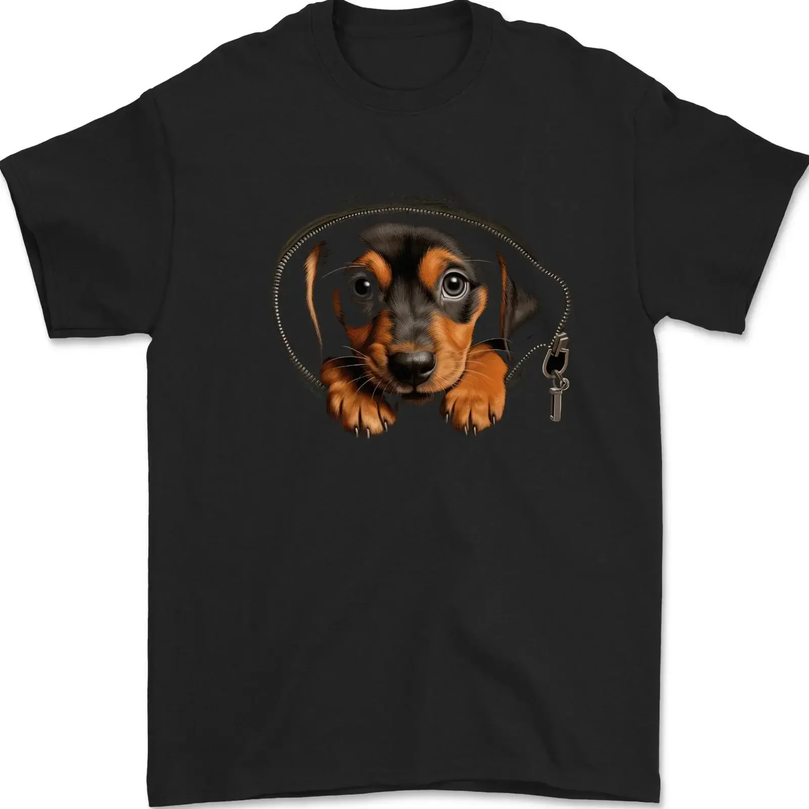 A Dachshund Puppy in Pocket Dog Mens T Shirt 100 Cotton vintage Washed Breathable Unisex Slightly designer clothes Comfortable