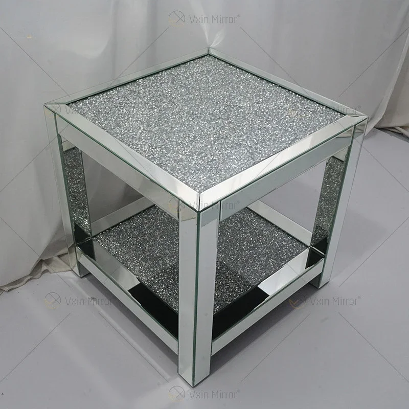 

Mirror coffee table, broken diamond decorative surface, coffee table, glass furniture, square edge, a few luxuries, modern desk