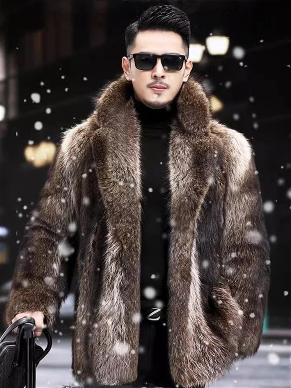 S-6XL Men Faux Fox Mink Fur Suit Neck Cardigan Thicken Long Trench Winter Warm Plus Size Open Stitch Plush Coat