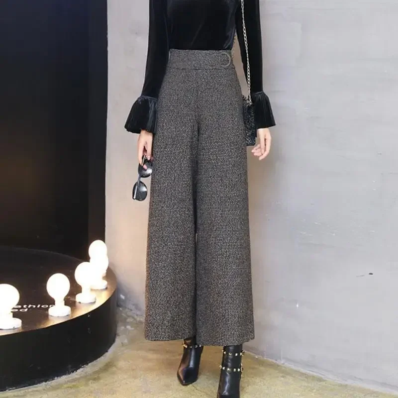 

2024 Wool Wide-leg Pants Women's Pendant Feeling Slim and Loose Nine-point High Waist Thick Wide-leg Pants A933