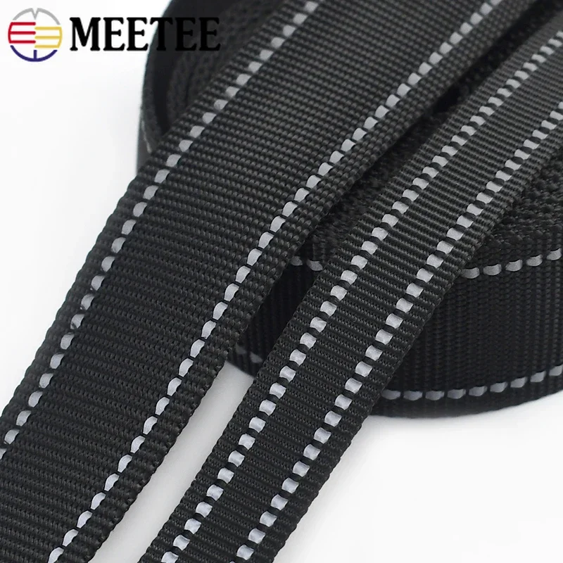 5M 20/25/38mm 1.8mm Thick Black Reflective Nylon Webbing Ribbon for Pet Collar Knapsack Belt Band Strap Tape DIY Bag Accessories