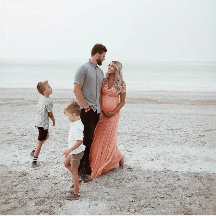 Dress for Pregnant Women Maternity Photoshoot Pregnancy Short-sleeved Round-neck Photography Long Dress Clothing Clothes - view 4