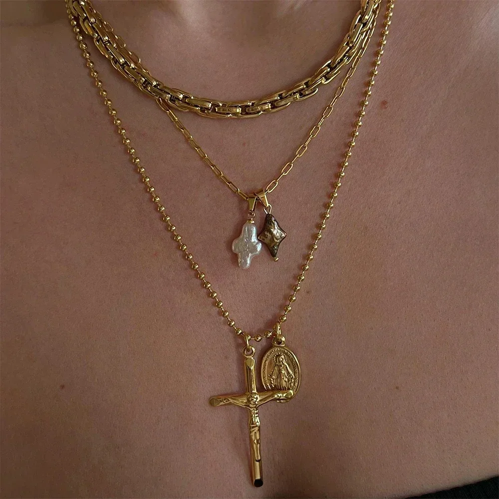 Vintage Turkey Evil Eye Opal Pendant Square Multicolour Crystal Snake Chain Necklace Shiny CZ Pearl Cross Choker Collar Jewelry