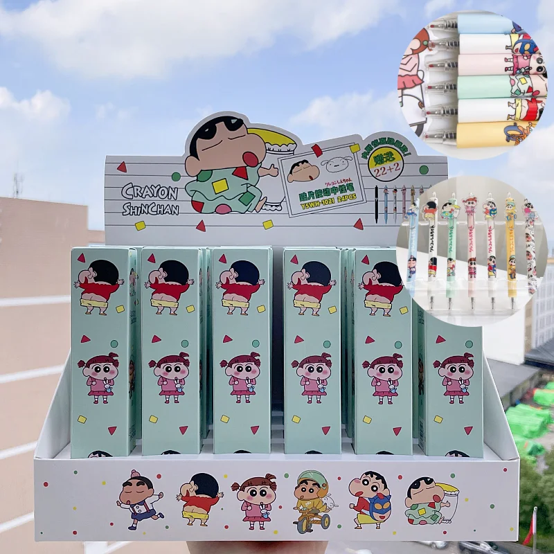 

22pcs Crayon Shin-chan Press Gel Pen Kawaii Cartoon 0.5mm Neutral Pen Student Stationery Office School Supplies Kids Gift Toy