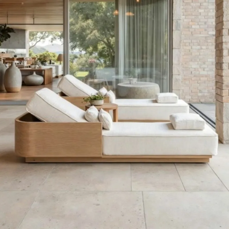 

Роскошный шезлонг из тика для улицы - Современная лежанка из массива дерева для сада и патио