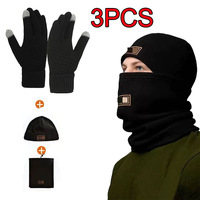Winter 3pc Fleece Face Mask Hat Gloves Set Windproof Thermal Outdoor Gear for Cycling Fishing Hiking Cold Weather Protection