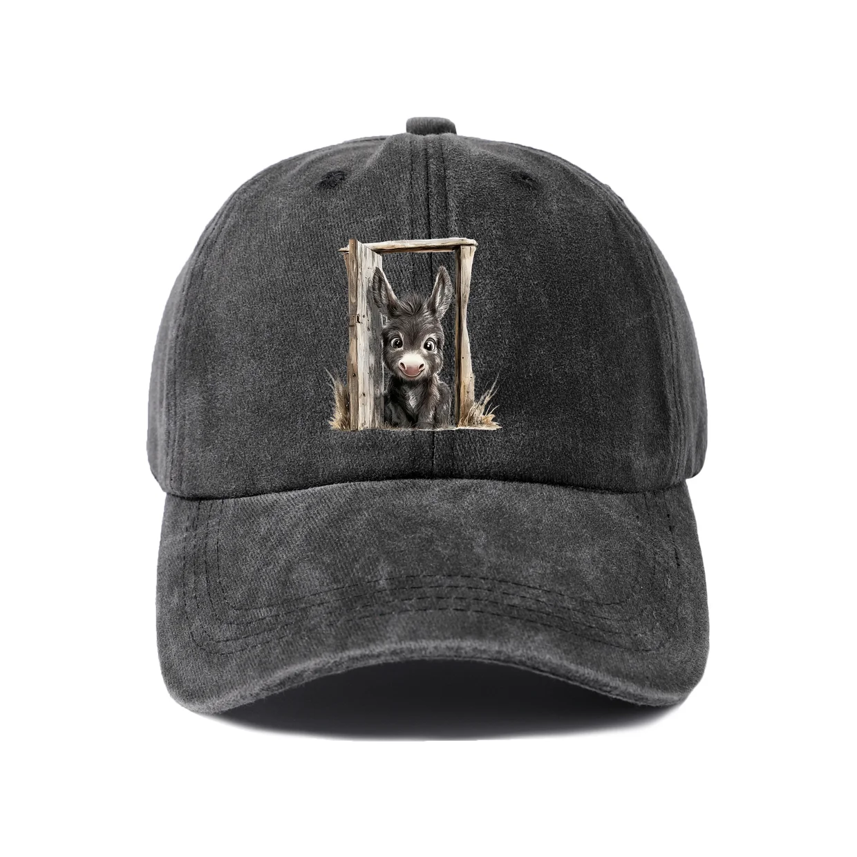 Donkey Behind Window Graphic Vintage Washed Baseball Cap, Adjustable Unisex Dad Hat for Men and Women