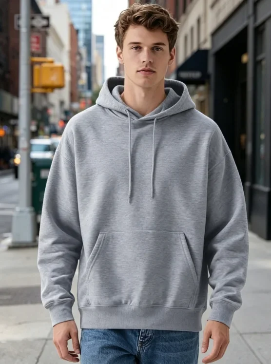 2026 Fall Winter Men Oversized Solid Hoodie Pullover Kangaroo Pocket Drawstring Long Sleeve Sweatshirt Casual Streetwear Basic Male Tops