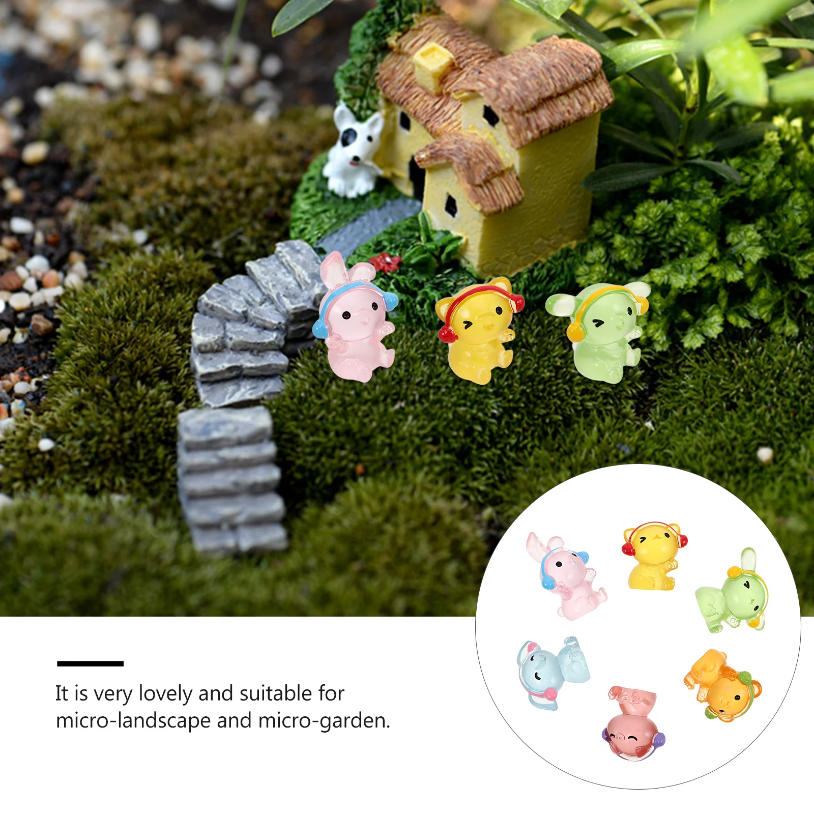

6pcs Cute Animal Ornaments Barn Toys Figurine Decor Dollhouse Miniatures Fairy Garden Resin Craft Supplies Desktop