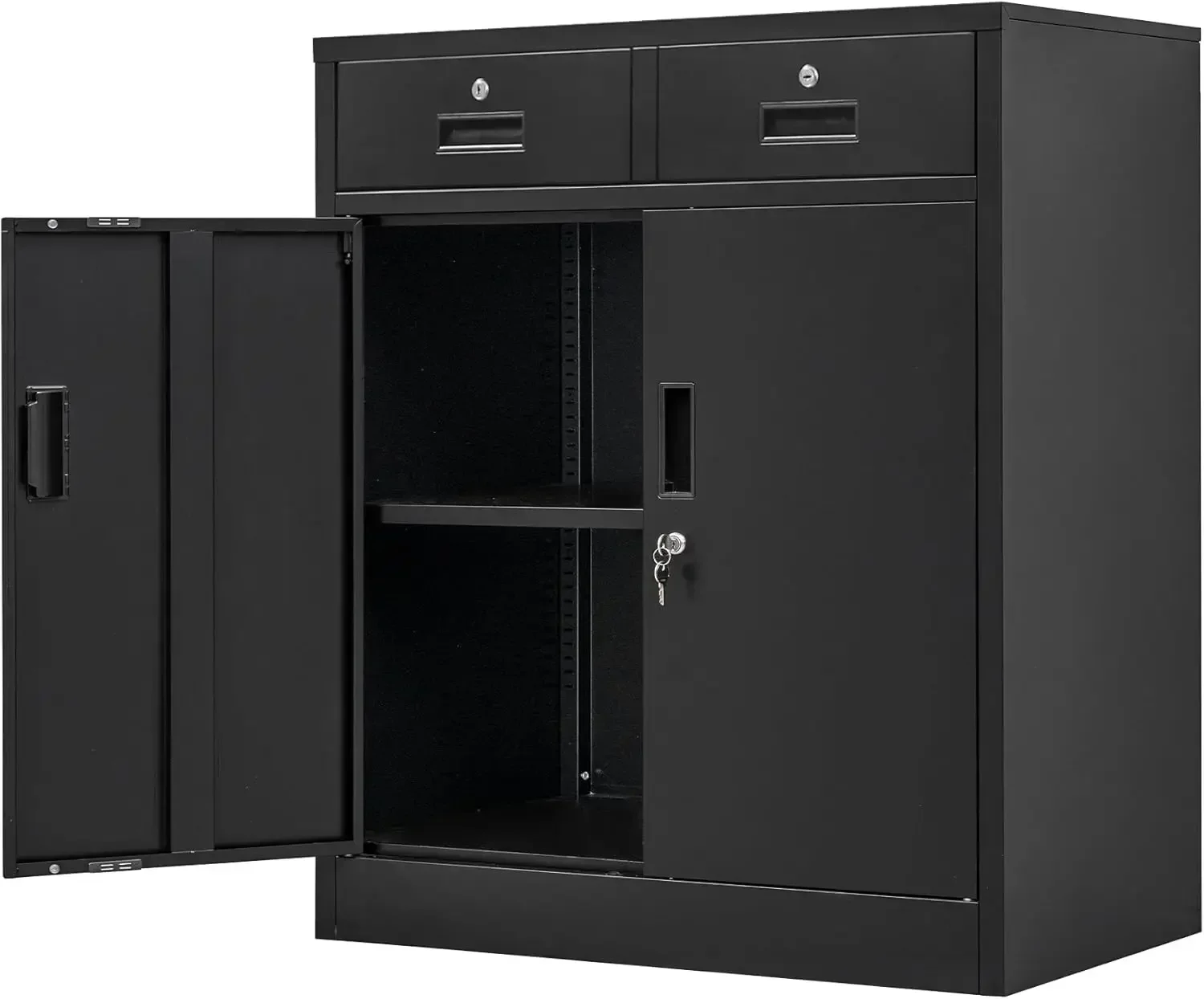 

Metal Storage Cabinet, 36" H Locking Storage Cabinet with Two Drawers and Adjustable Shelf, Metal Cabinets for Office