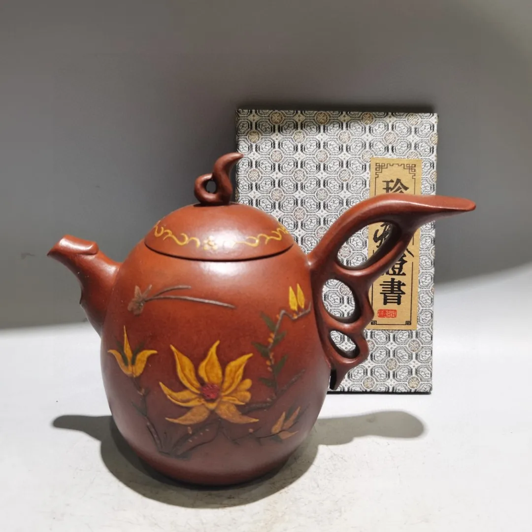 Raw purple clay Painted Flower pattern Butterflies in Love with Flowers Butterfly wing handle pot Teapot Pot Tea Maker