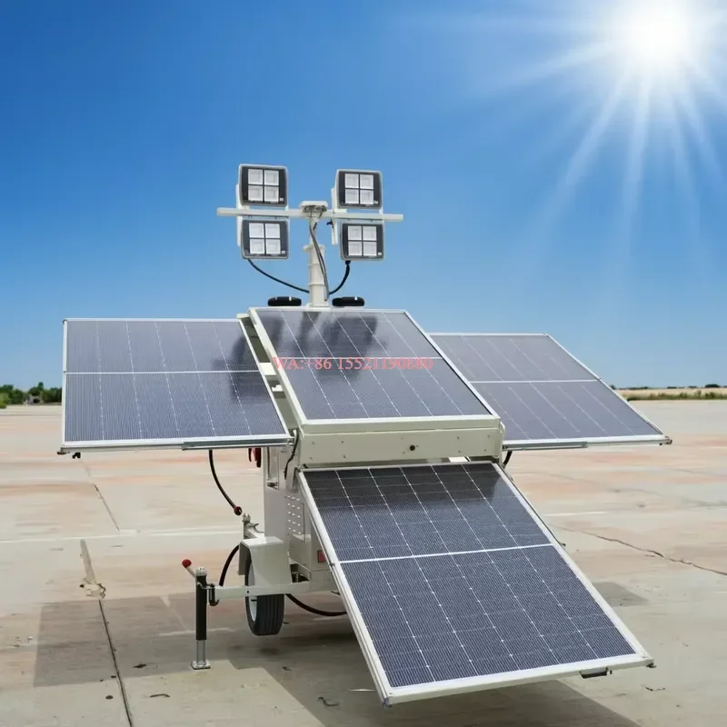 wmwmnu Energy Saving Solar Light Tower Mobile LED Lighting System with Solar Panel Power Generation for Construction and