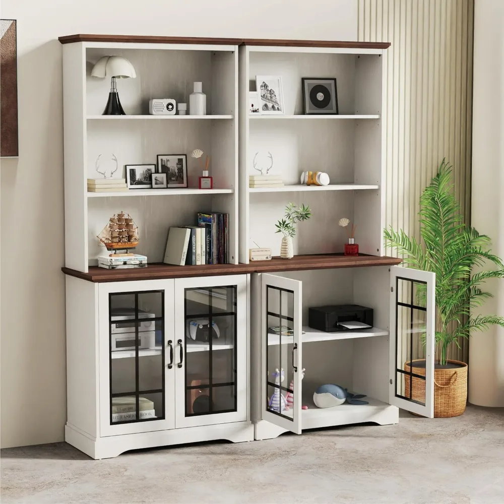 Book Shelves 5 Tiers 72 Inch Floor Standing Organizer and Storage Living Room Bookcase Tall Bookshelves With Glass Doors Cabinet