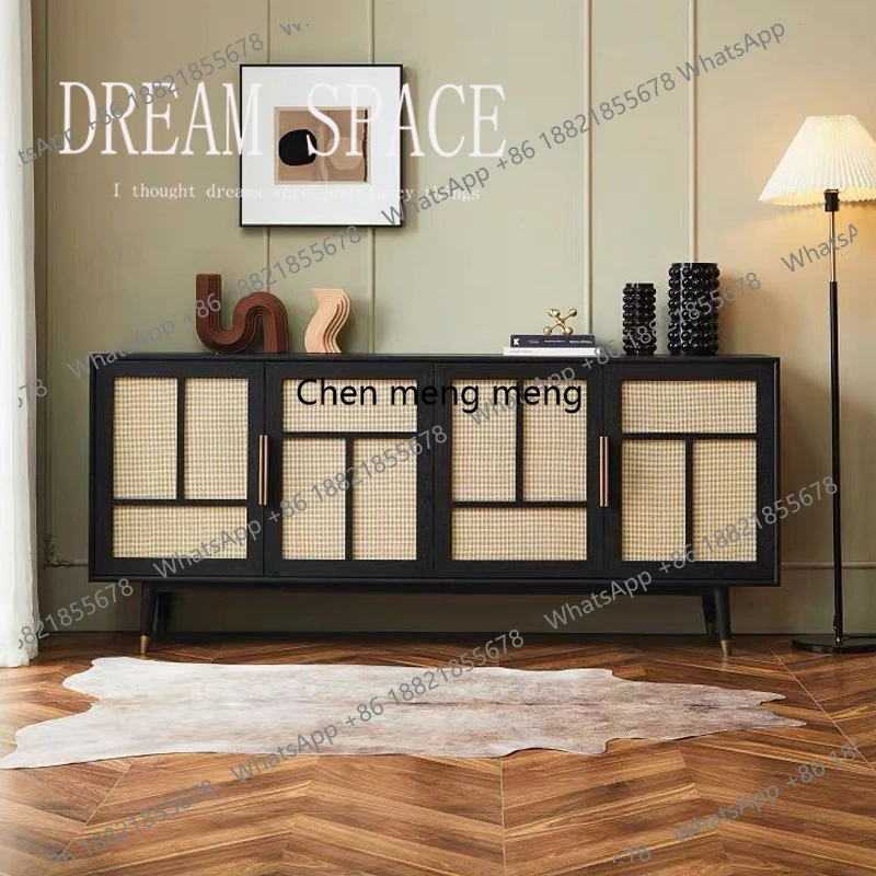 

Nordic Style Vintage Retro Sideboard Double Door Rattan Oak Modern Storage Cabinet
