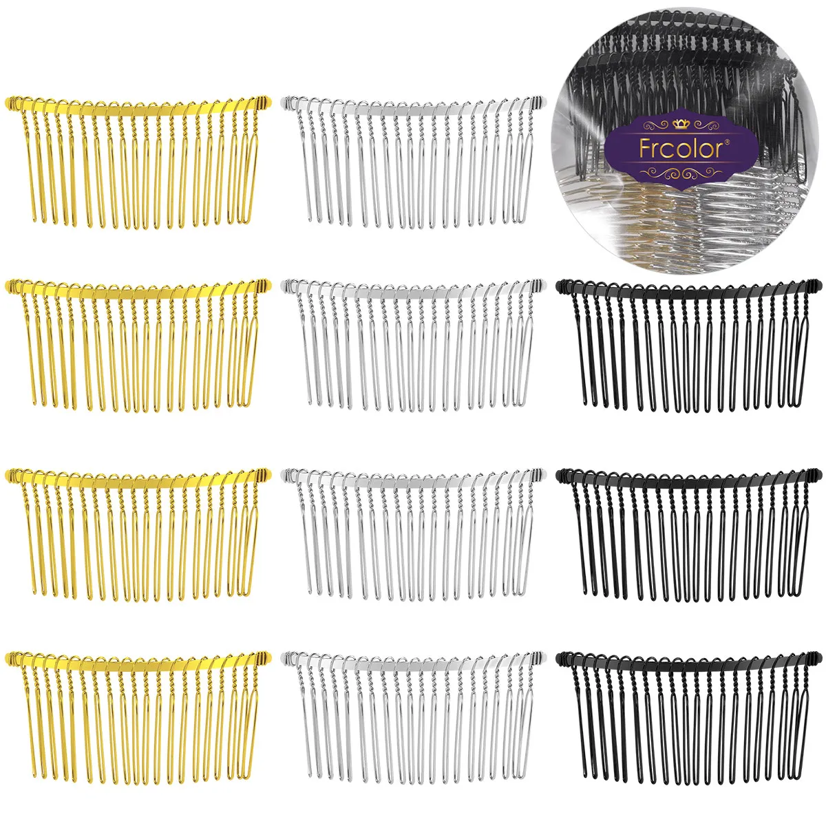 12Pcs Hair Comb Set Fancy Metal Wire 20 Teeth Slide Hairclip for Bridal Wedding Party Prom Evening Accessories