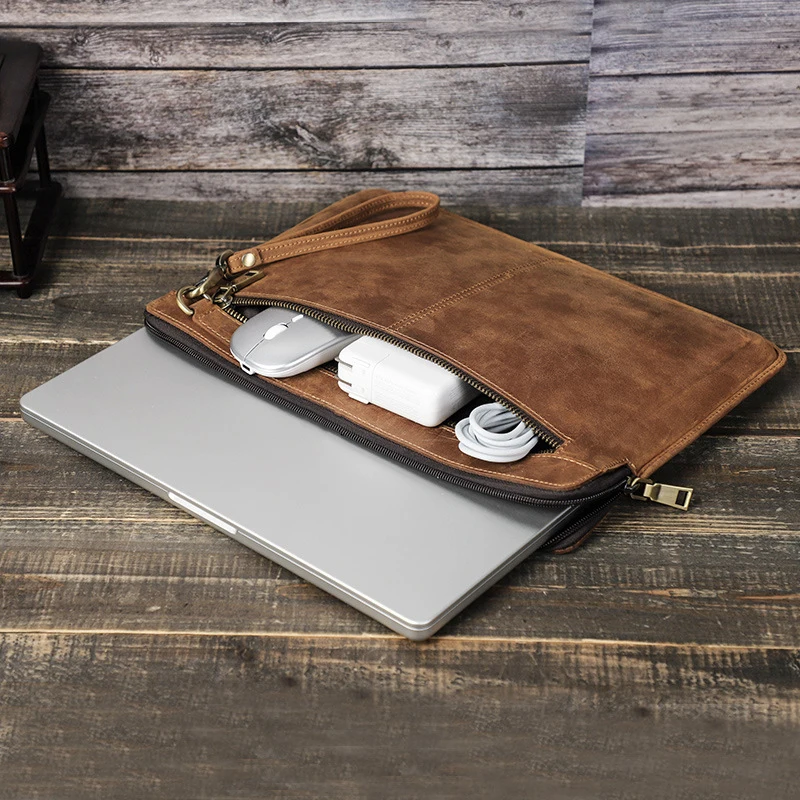 Crazy Horse Leather Laptop Sleeve Case For Macbook Pro 14.2Inch