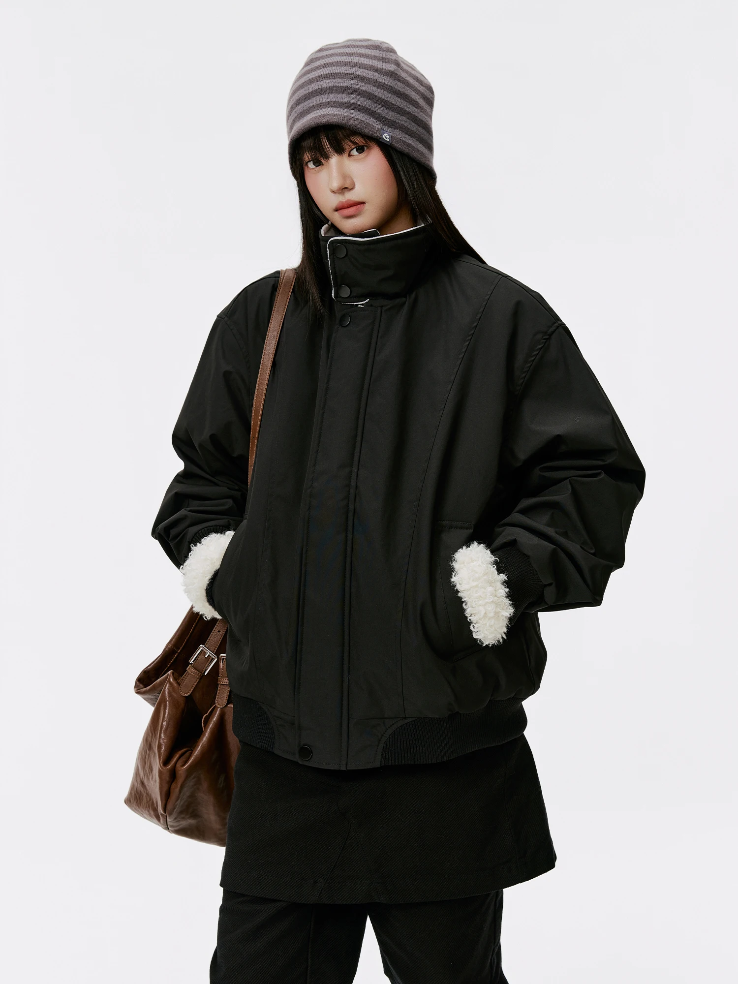 

Sli Корейское женское пальто с хлопковым сращиванием цвета Bla Thiened, зимнее пальто Sweet College Sle, свободный крой