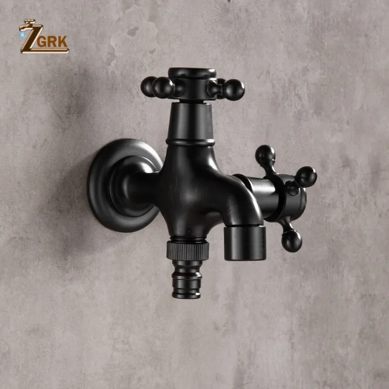 ZGRK Brass Black Faucet Bathroom Washing Machine Faucet Mop Taps Toilet Corner Faucet Tap Garden Outdoor Mixer Double Using