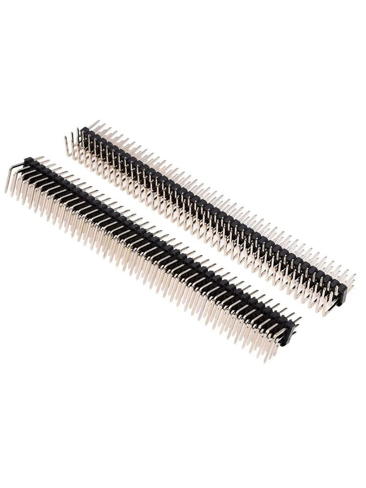 Broches carrées à angle droit, 3x40 P, 2.54mm, trou à travers, plaqué or, trois rangées d'espace 2.54, 2 pièces