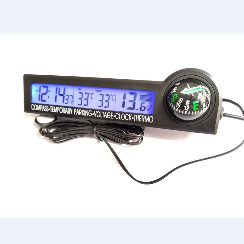 12V Vehicle Digital Thermometer Compass Stop Sign Two-color Backlight LCD Display Inside and Outside The Car Temperature
