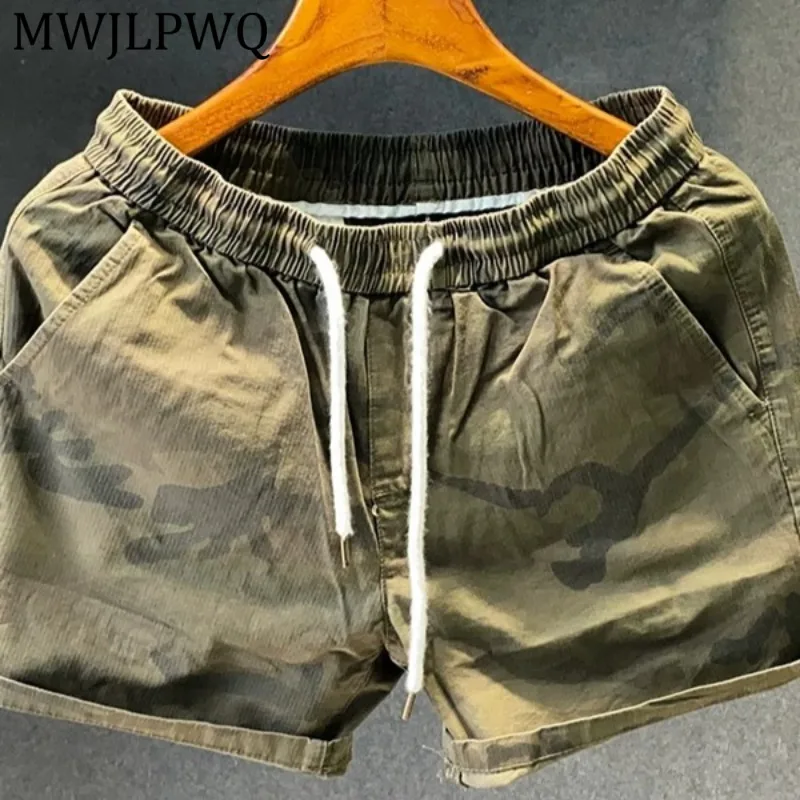 

MWJLPWQ Summer Casual Camouflage Shorts Men's Elastic Waistband Streetwear Drawstring Casual Loose Trendy Pants 16357