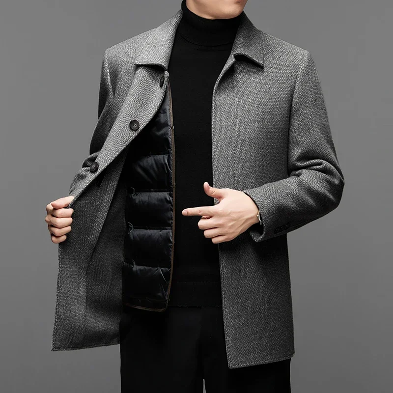 High-end 2024 Autumn and Winter New Wool Double-sided Wool Coat Men's down Liner Detachable Windbreaker Business Jacket