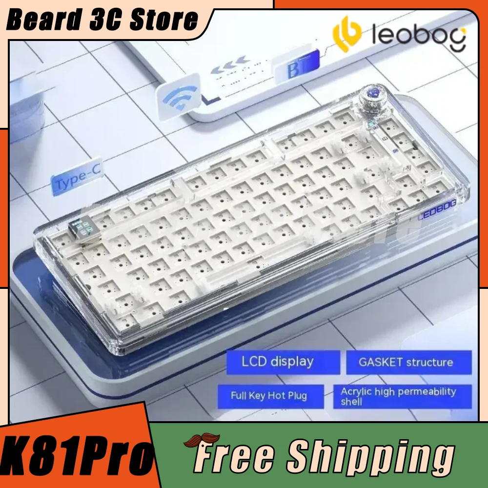 

LEOBOG K81Pro Mechanical Keyboard Kit Multifunctional Knob Three Mode Wireless Gaming Keyboard Gasket Hot Swap RGB Pc Gamer Gift