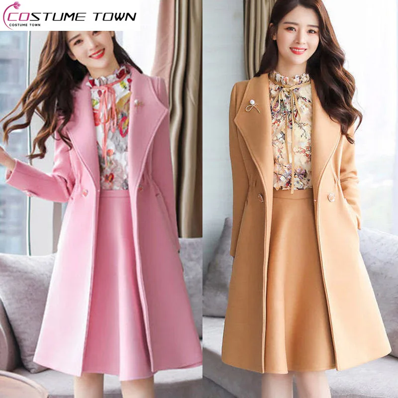 Vintage Printed Patchwork Chiffon Dress Thickened High Wool Long Jacket Windbreaker Two Piece Elegant Women\'s Pants Set Outfits