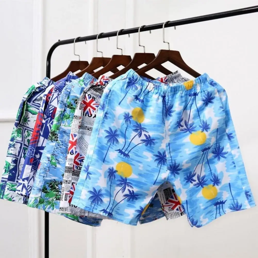 Männer Strand Shorts Sommer elastische Taille männlich lässig Shorts tropischen Baum gedruckt schnell trocknende breite Bein Meer Shorts