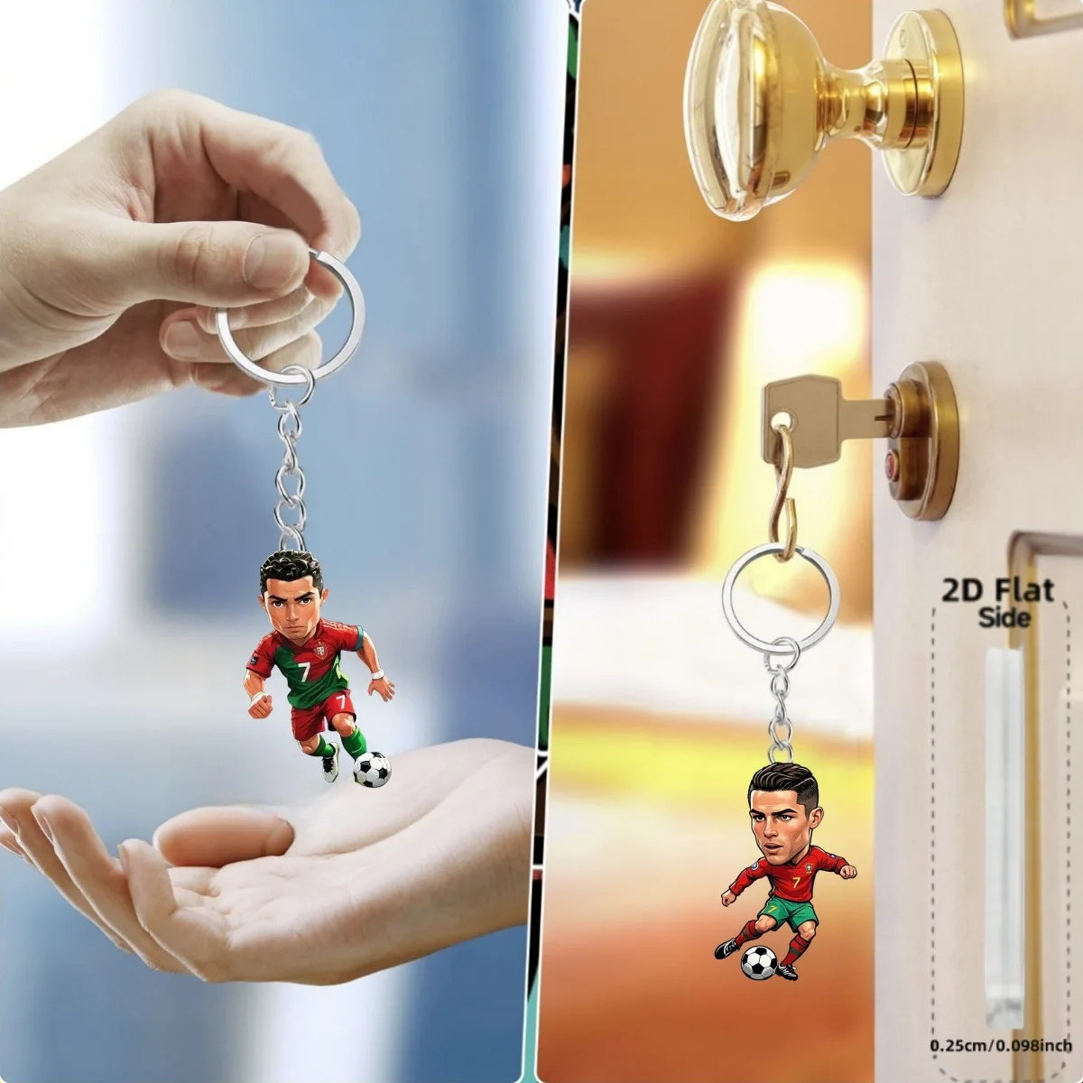 Multifunctional Ideal C Ronaldo Soccer Player Pendant Keychain,Football Star 2D Flat Acrylic Ornament This Creative Hanging