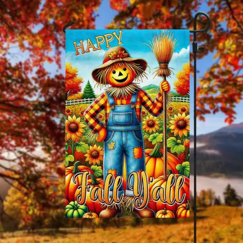 Scarecrow Harvest Pumpkins Happy Fall Flag Garden Flag