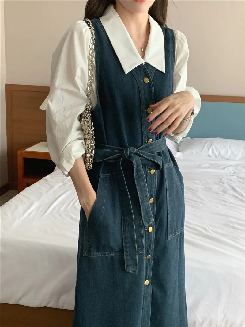 Women Dresses Sundress Spring Blouse 2 Piece Suit Sleeveless Vintage Female Girls Dress Suits Femme Vestido Sell Separately