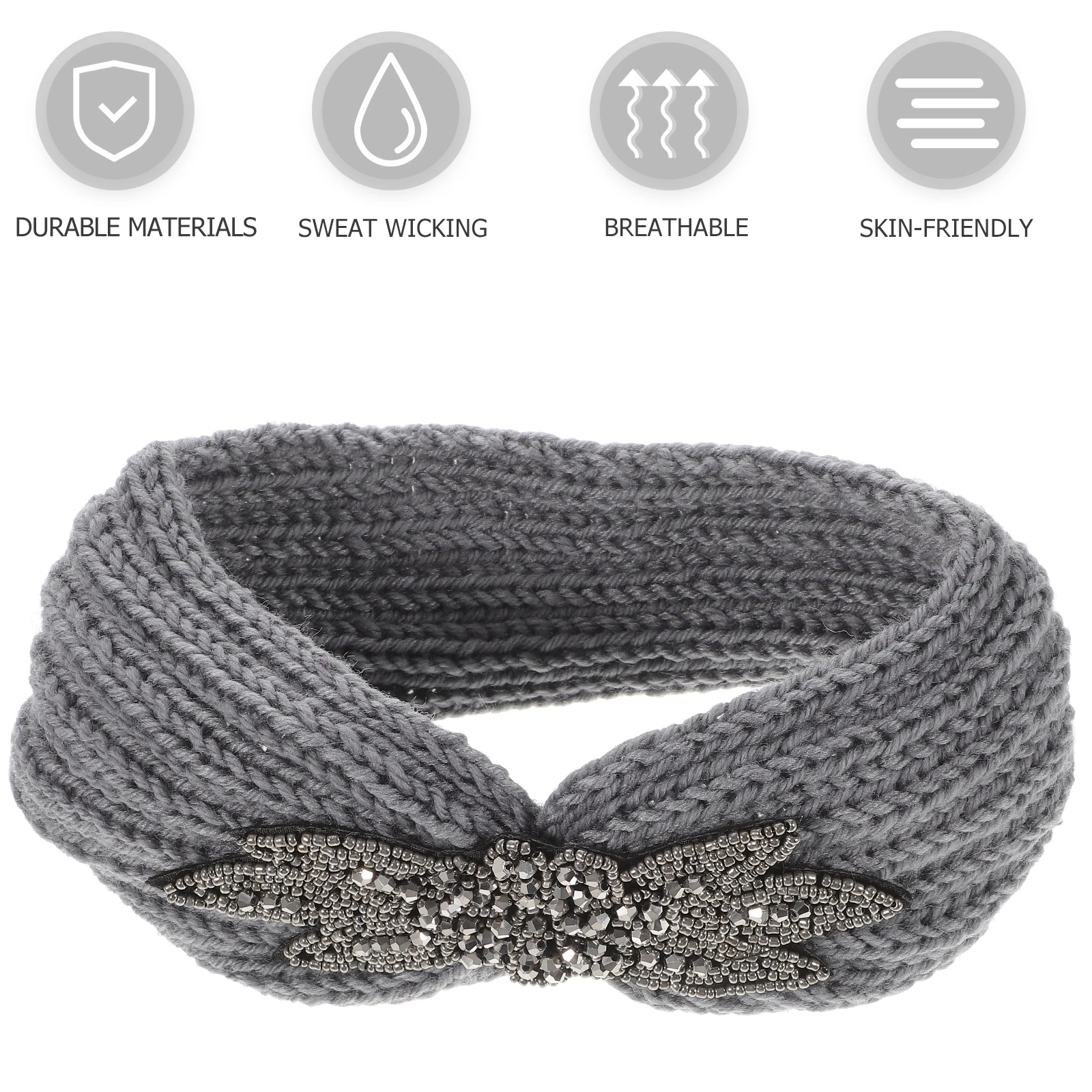 

Headband Drill Tape Knitted Warm Hair Hoops Minimalist Headwrap Light Grey Solid Color One Size Fits Most Girls Women Breathing