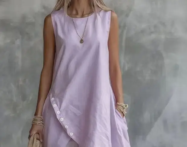 

Женский комплект из 2 предметов: платье-рубашка с круглым вырезом и асимметричным подолом, однотонные брюки-шаровары с карманами, повседневный летний уличный наряд для женщин